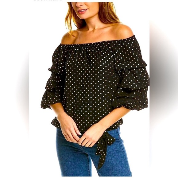 Vince Camuto Women’s Foil-Dot Balloon-Sleeve Top Rich Black. Avail: S, M… - Picture 1 of 3